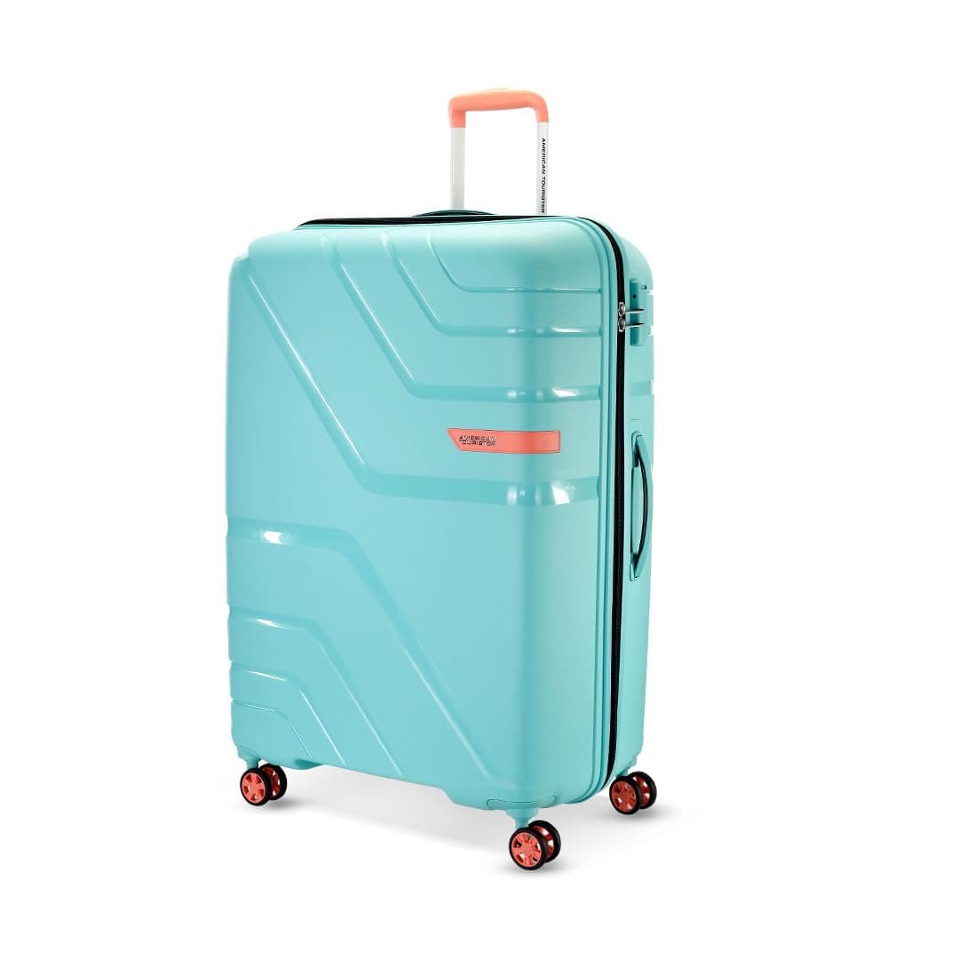 American Tourister Qubiz | Check-in Trolley Bag (80 cm) | 360° 8 Wheel Travel Luggage | Hard Case Polypropylene Suitcase | Recessed Combination Lock - Pool Blue / Checkin | 79 cm | Large