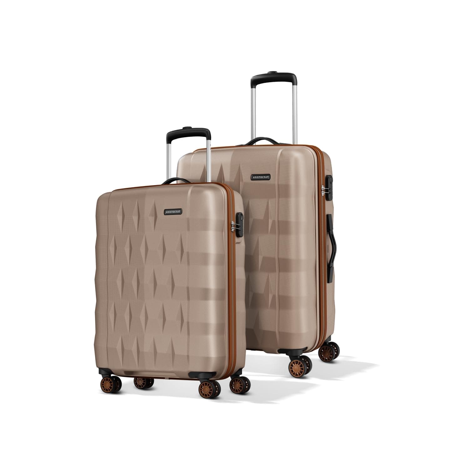 Aristocrat Comet Cabin Polycarbonate Hard Case 8-Wheel Trolley Bag, Green - Champagne / Set of 2 (Small + Medium)