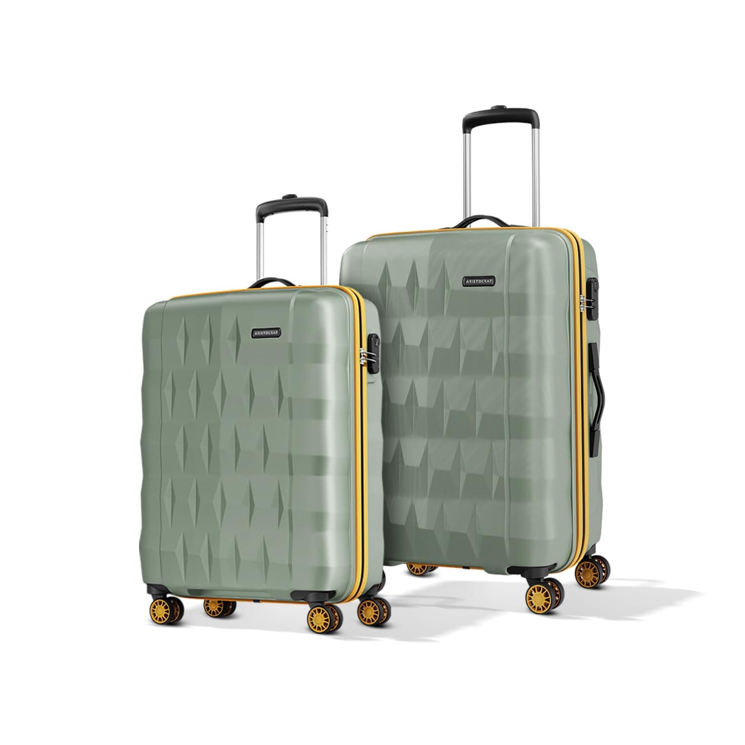 Aristocrat Comet Cabin Polycarbonate Hard Case 8-Wheel Trolley Bag, Green - Thyme Green / Set of 2