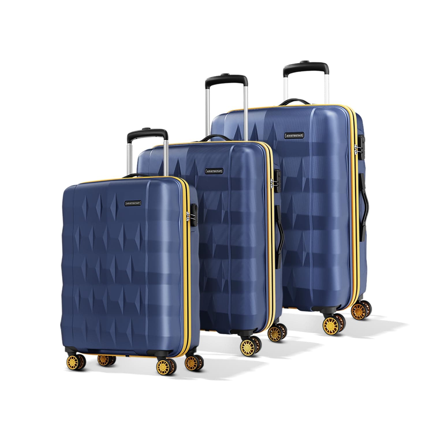 Aristocrat Comet Cabin Polycarbonate Hard Case 8-Wheel Trolley Bag, Green - Midnight Blue / Set of 3