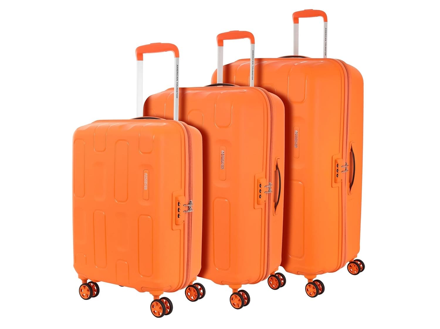 American Tourister 3PC PP Ivy 2.0-8 Wheel, Set (Small + Medium + Large) Hard Suitcase for Travel/Travel Bag with Combination Lock & Smooth Sliding Double Wheel - Black, 55 Cm, 68 Cm, 79 Cm - Tan Org / Set of 3 (55 cm/68 cm/79 cm)