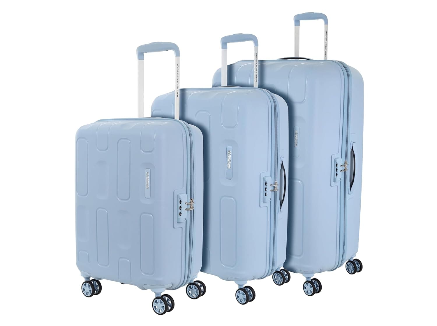 American Tourister 3PC PP Ivy 2.0-8 Wheel, Set (Small + Medium + Large) Hard Suitcase for Travel/Travel Bag with Combination Lock & Smooth Sliding Double Wheel - Black, 55 Cm, 68 Cm, 79 Cm - Blu Frg / Set of 3 (55 cm/68 cm/79 cm)