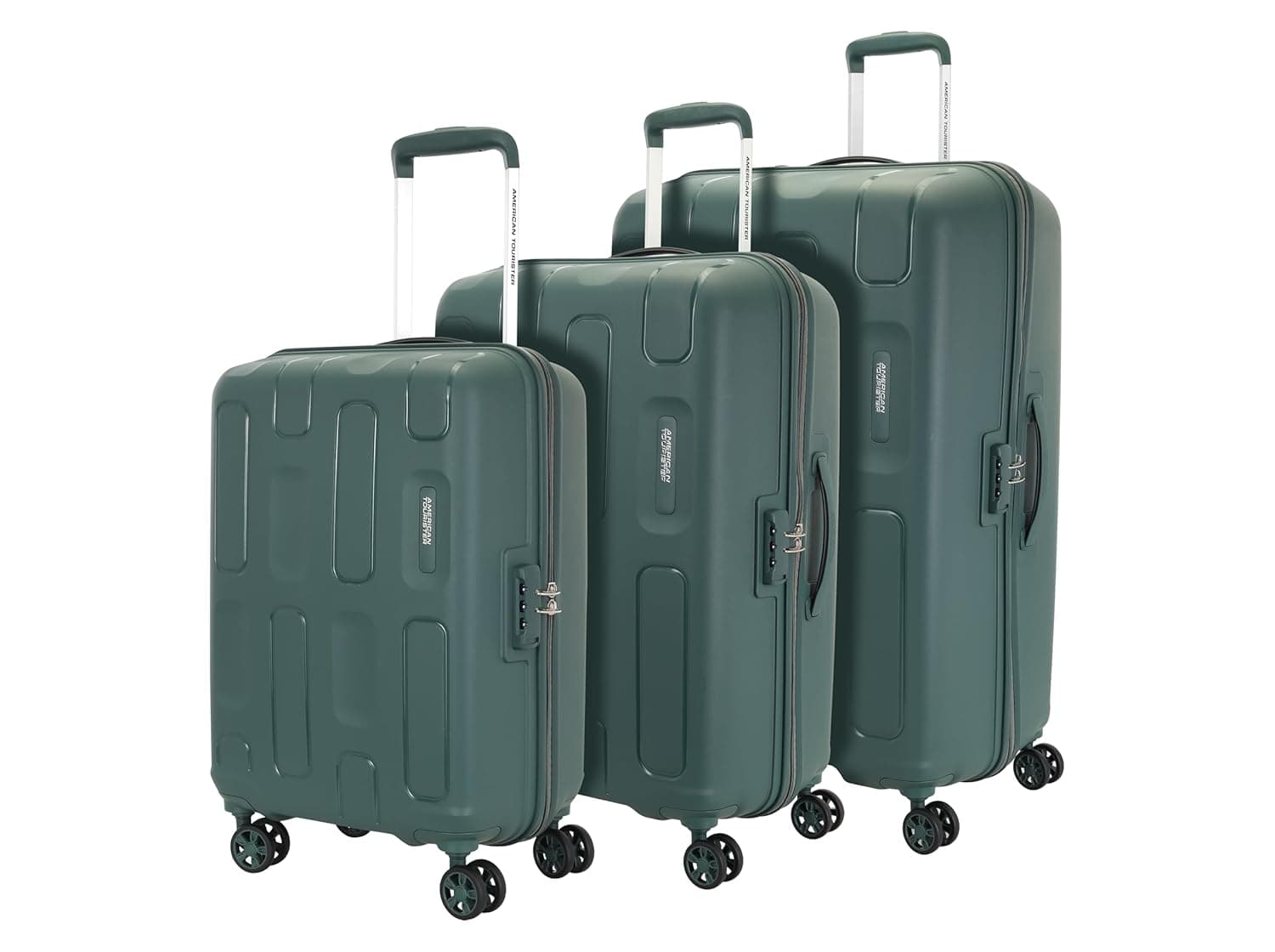 American Tourister 3PC PP Ivy 2.0-8 Wheel, Set (Small + Medium + Large) Hard Suitcase for Travel/Travel Bag with Combination Lock & Smooth Sliding Double Wheel - Black, 55 Cm, 68 Cm, 79 Cm - Dforest / Set of 3 (55 cm/68 cm/79 cm)