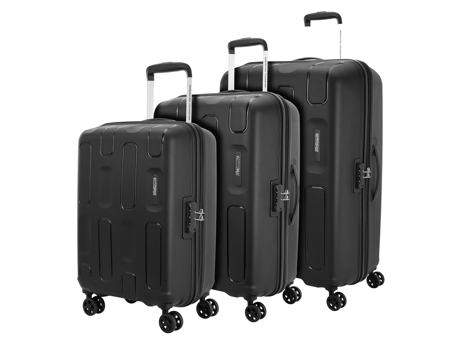 American Tourister 3PC PP Ivy 2.0-8 Wheel, Set (Small + Medium + Large) Hard Suitcase for Travel/Travel Bag with Combination Lock & Smooth Sliding Double Wheel - Black, 55 Cm, 68 Cm, 79 Cm - Black / Set of 3 (55 cm/68 cm/79 cm)