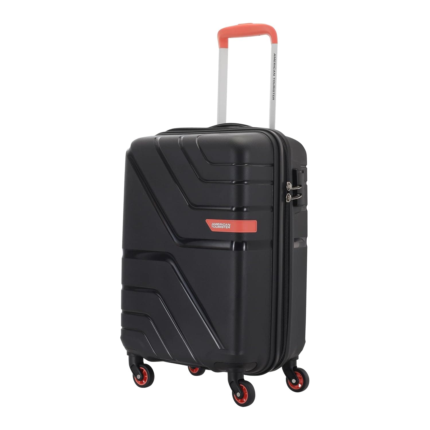 American Tourister Qubiz | Check-in Trolley Bag (80 cm) | 360° 8 Wheel Travel Luggage | Hard Case Polypropylene Suitcase | Recessed Combination Lock - Charcoal Black / Cabin | 55 cm | Small