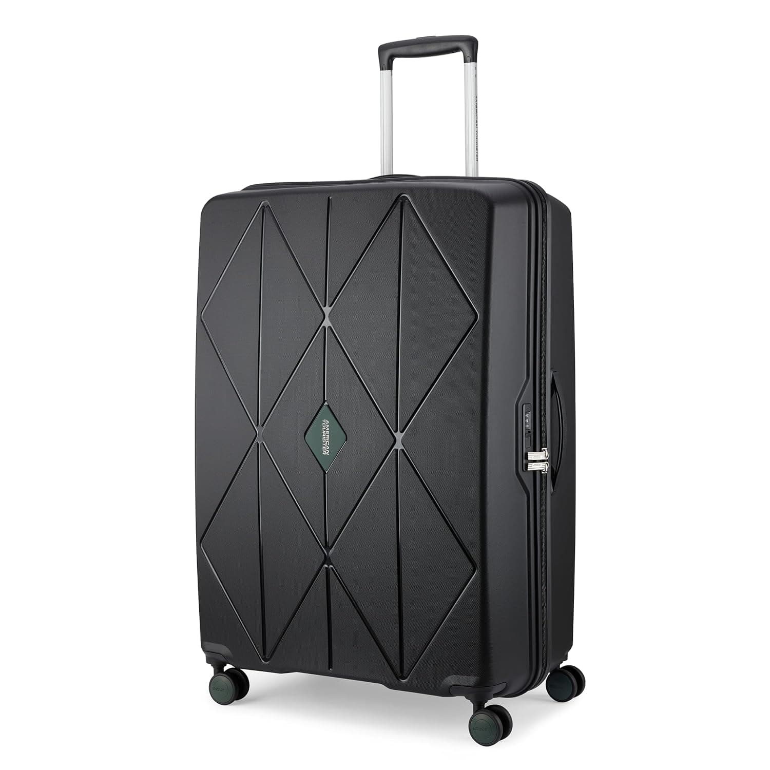 American Tourister Qubiz | Check-in Trolley Bag (80 cm) | 360° 8 Wheel Travel Luggage | Hard Case Polypropylene Suitcase | Recessed Combination Lock - Black/Dark Olive / Checkin | 80 cm | Large