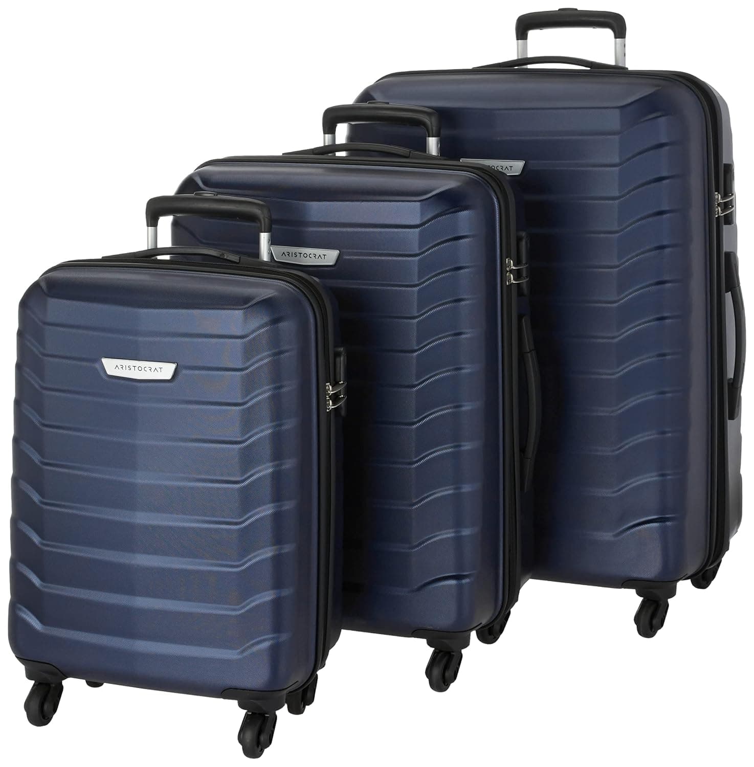 Aristocrat Comet Cabin Polycarbonate Hard Case 8-Wheel Trolley Bag, Green - Blue / Set of 3 (Cabin+Medium+Large)