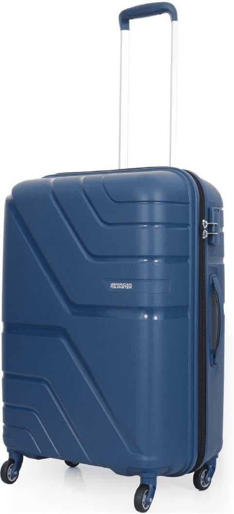 American Tourister Qubiz | Check-in Trolley Bag (80 cm) | 360° 8 Wheel Travel Luggage | Hard Case Polypropylene Suitcase | Recessed Combination Lock - Marine Blue / Checkin | 68 cm | Medium