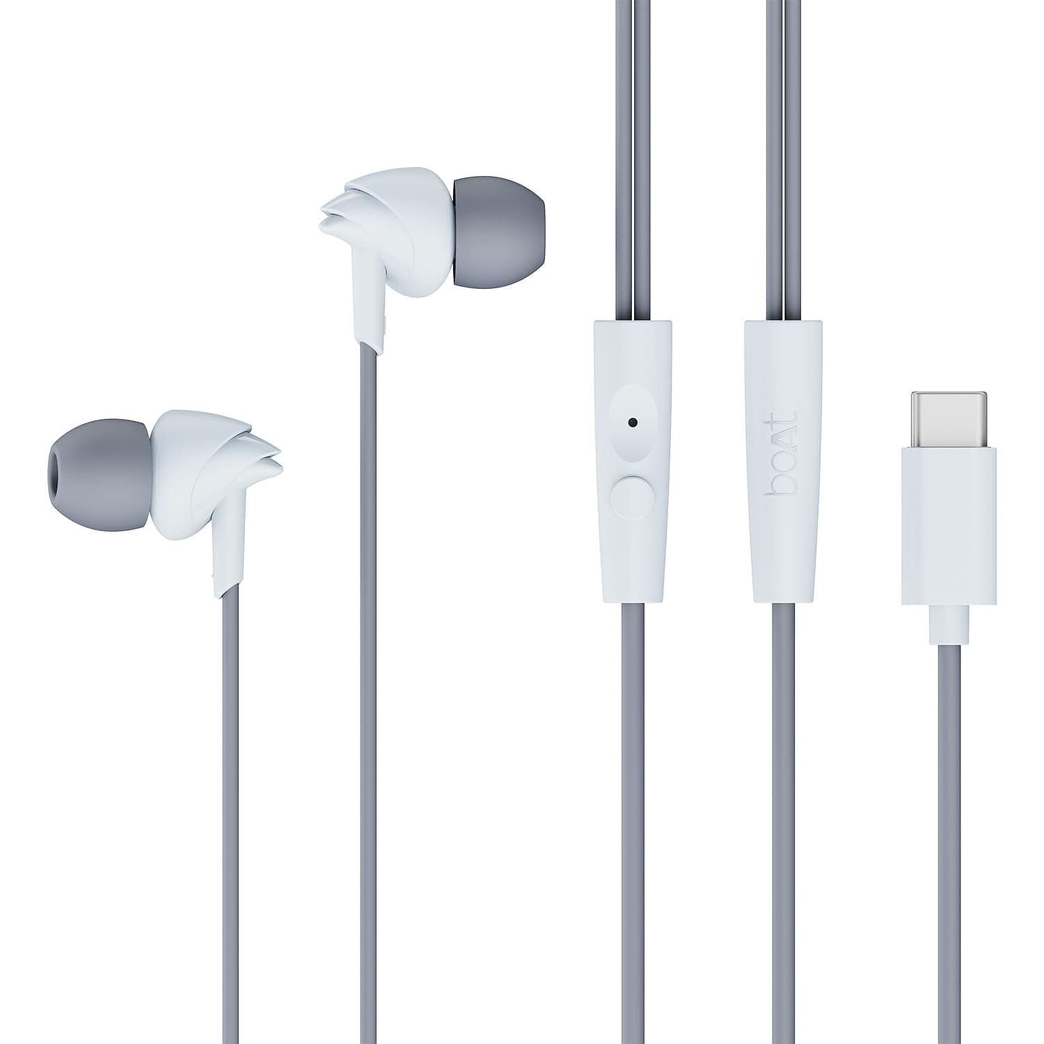 boAt Bassheads 300C Wired Earphones,Type-C Jack, 10mm Drivers, Signature Sound, in-Line Microphone, Integrated Controls, Voice Assistant & 120cm Cable (Active Black) - Cool Grey