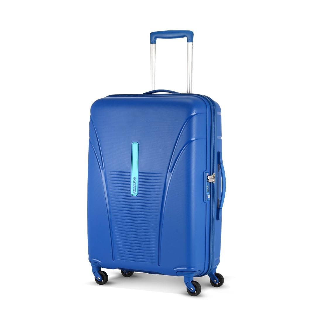American Tourister 3PC PP Ivy 2.0-8 Wheel, Set (Small + Medium + Large) Hard Suitcase for Travel/Travel Bag with Combination Lock & Smooth Sliding Double Wheel - Black, 55 Cm, 68 Cm, 79 Cm - Highlight Blue / Checkin | 79 cm | Large
