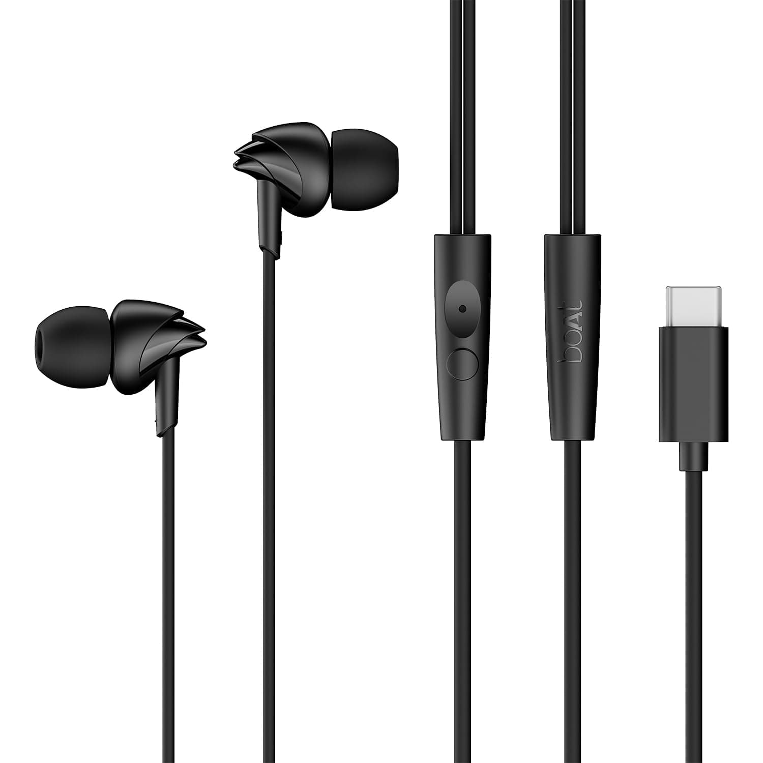 boAt Bassheads 300C Wired Earphones,Type-C Jack, 10mm Drivers, Signature Sound, in-Line Microphone, Integrated Controls, Voice Assistant & 120cm Cable (Active Black) - Active Black-1