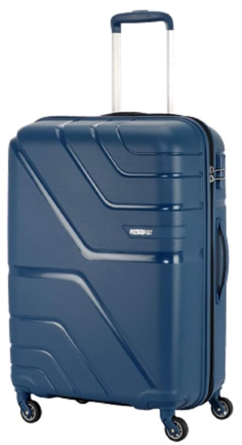 American Tourister Qubiz | Check-in Trolley Bag (80 cm) | 360° 8 Wheel Travel Luggage | Hard Case Polypropylene Suitcase | Recessed Combination Lock - Marine Blue / Cabin | 55 cm | Small
