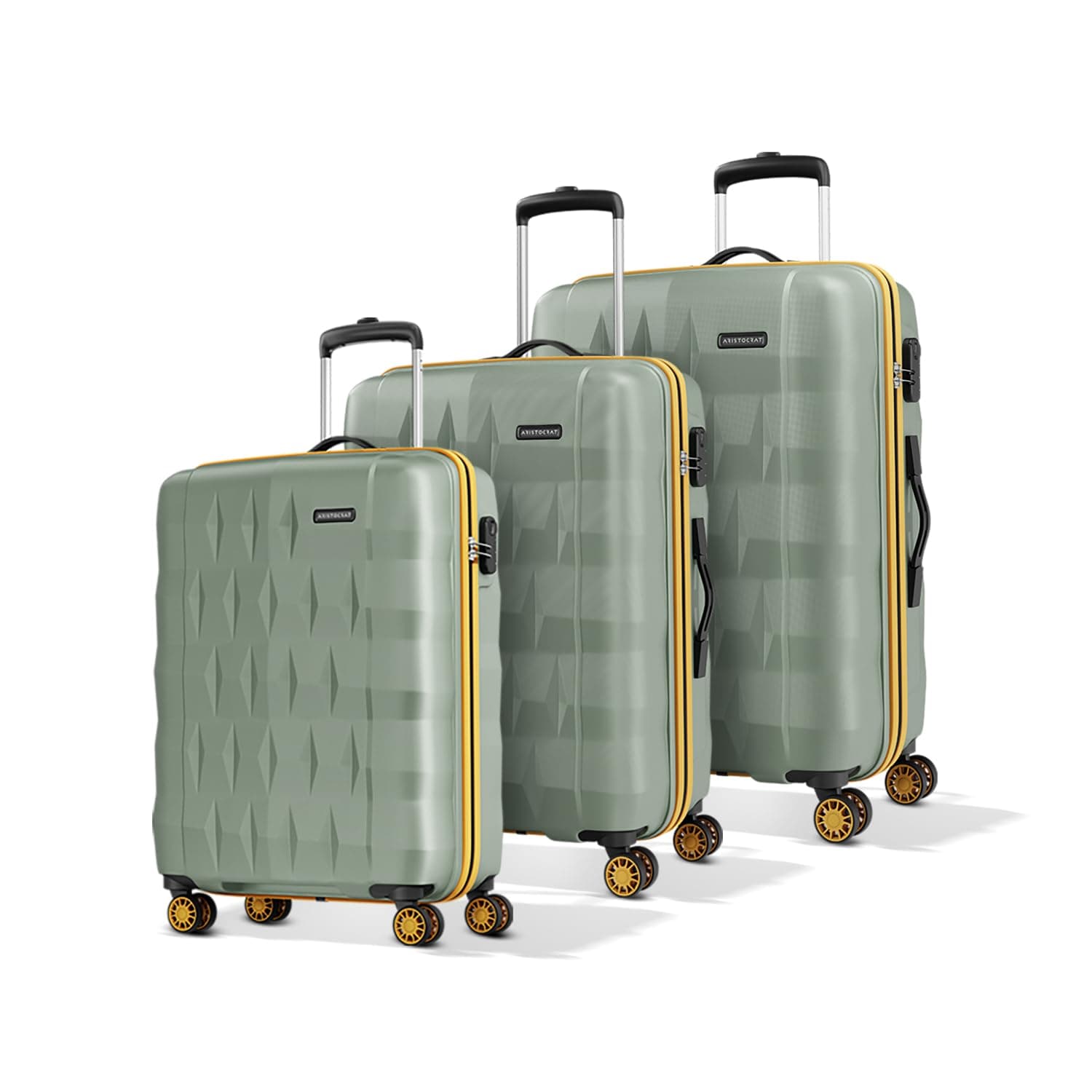 Aristocrat Comet Cabin Polycarbonate Hard Case 8-Wheel Trolley Bag, Green - Thyme Green / Set of 3