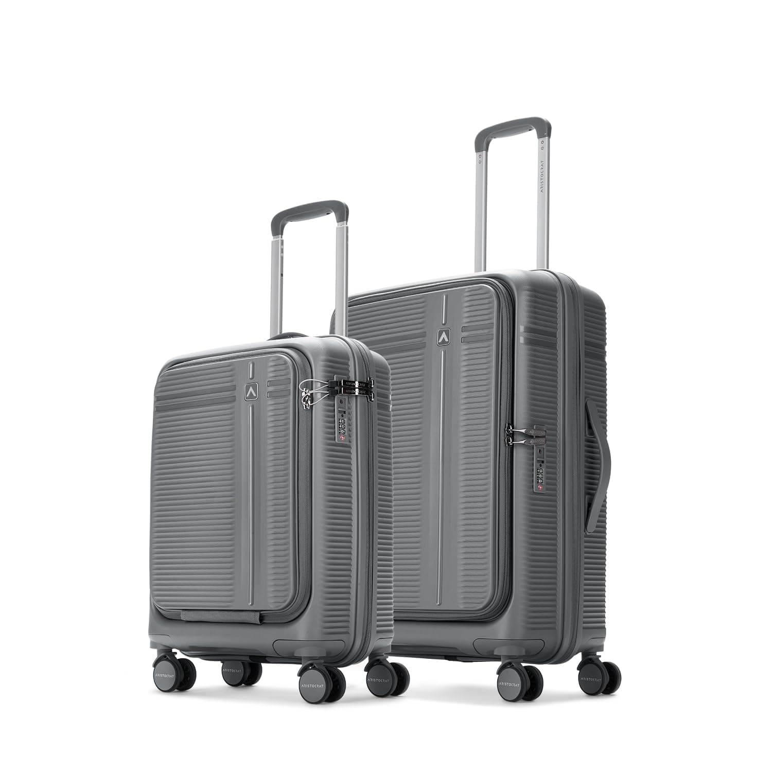 Aristocrat Solana Cabin Hard Case Trolley Bag with Laptop Compartment - Grey / Set of 2 | 53 cm/65 cm | Small/Medium