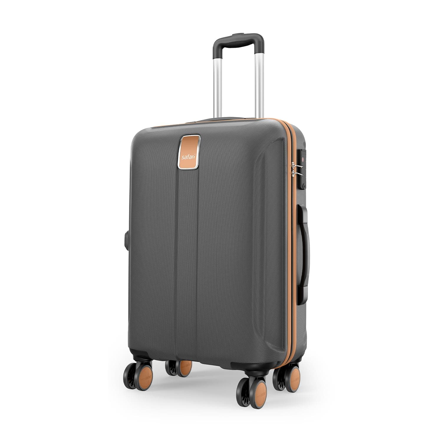 Safari Thorium Royale 8 Wheels 55cm Cabin Trolley Bag Hard Case Carry-on Polycarbonate Luggage, TSA Lock, Wet Pouch Organized Interior, Suitcase for Travel, Trolley Bags for Travel - Gun Metal / 66 cm | Medium