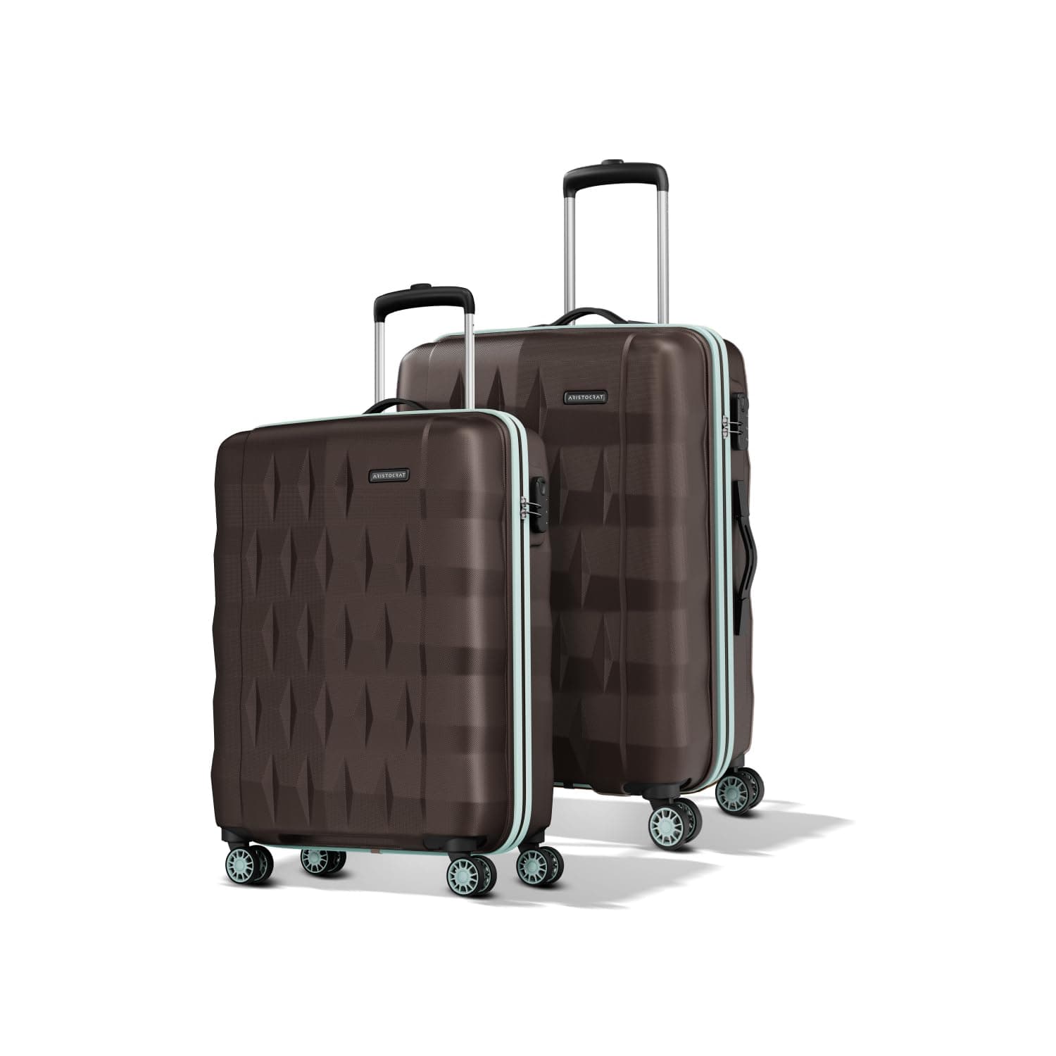 Aristocrat Comet Cabin Polycarbonate Hard Case 8-Wheel Trolley Bag, Green - Dark Brown / Set of 2 (Small + Medium)