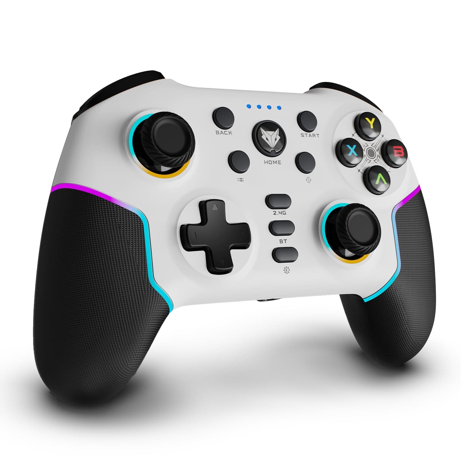 EvoFox Elite X2 Pro Gaming Controller for PC, Android, TV, Switch Tri-Mode -2.4G/BT/Wired Gamepad, HallSense Magnetic Triggers & Joystick, 1000Hz Polling, RGB, Replaceable JoySticks,16h Battery-Black - White