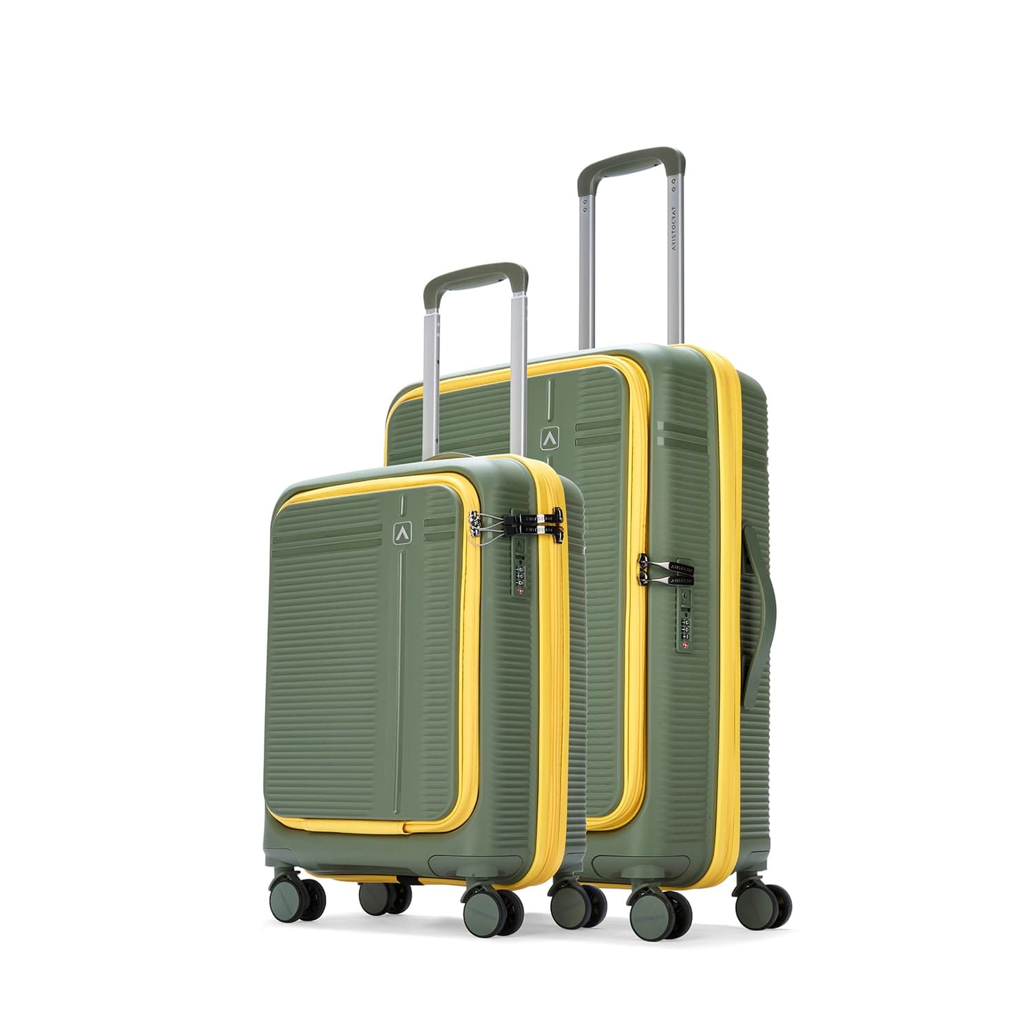 Aristocrat Solana Cabin Hard Case Trolley Bag with Laptop Compartment - Green / Set of 2 | 53 cm/65 cm | Small/Medium