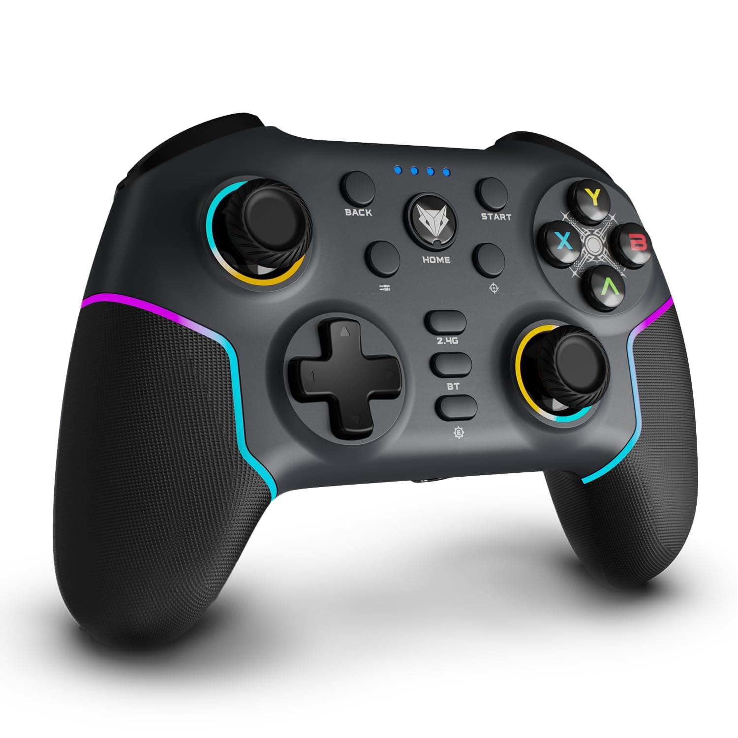 EvoFox Elite X2 Pro Gaming Controller for PC, Android, TV, Switch Tri-Mode -2.4G/BT/Wired Gamepad, HallSense Magnetic Triggers & Joystick, 1000Hz Polling, RGB, Replaceable JoySticks,16h Battery-Black - Grey
