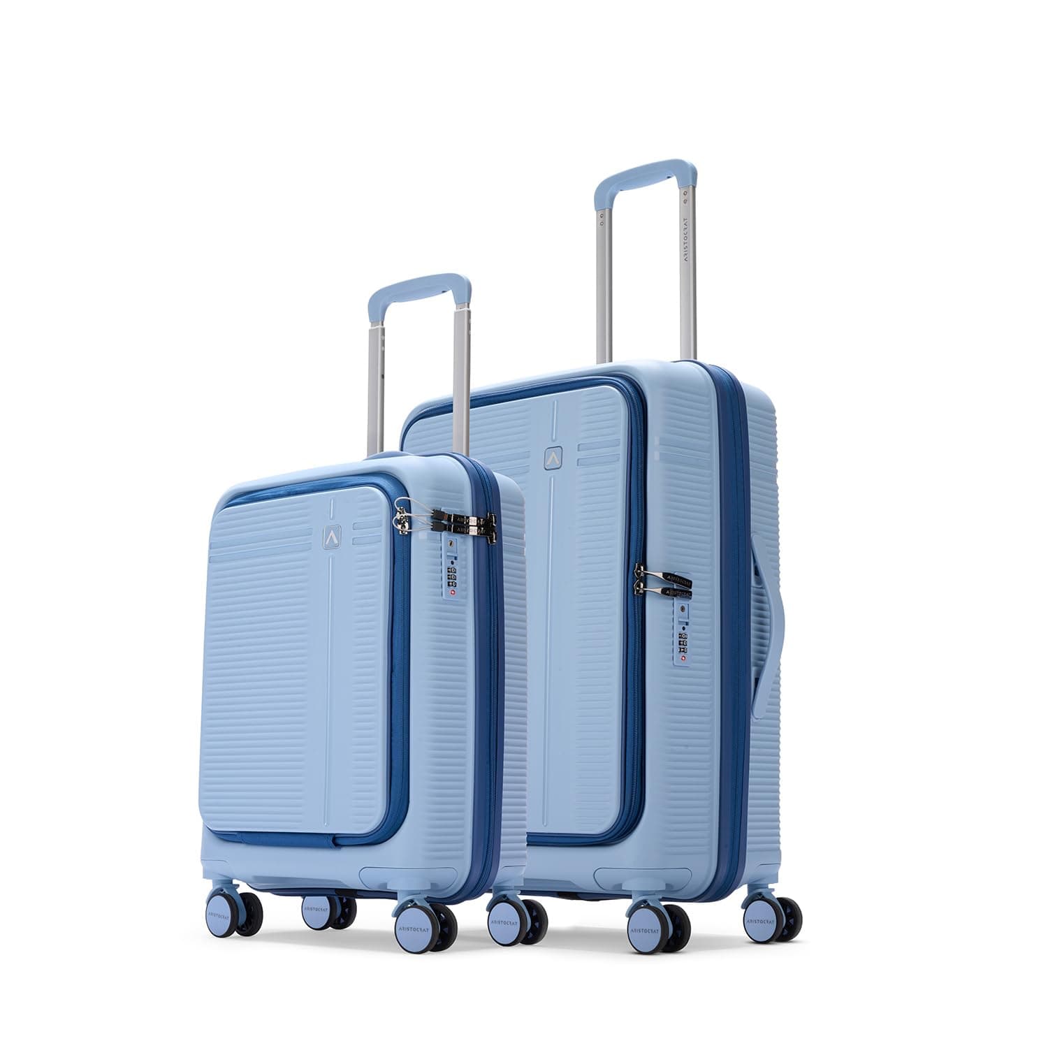 Aristocrat Solana Cabin Hard Case Trolley Bag with Laptop Compartment - Blue / Set of 2 | 53 cm/65 cm | Small/Medium