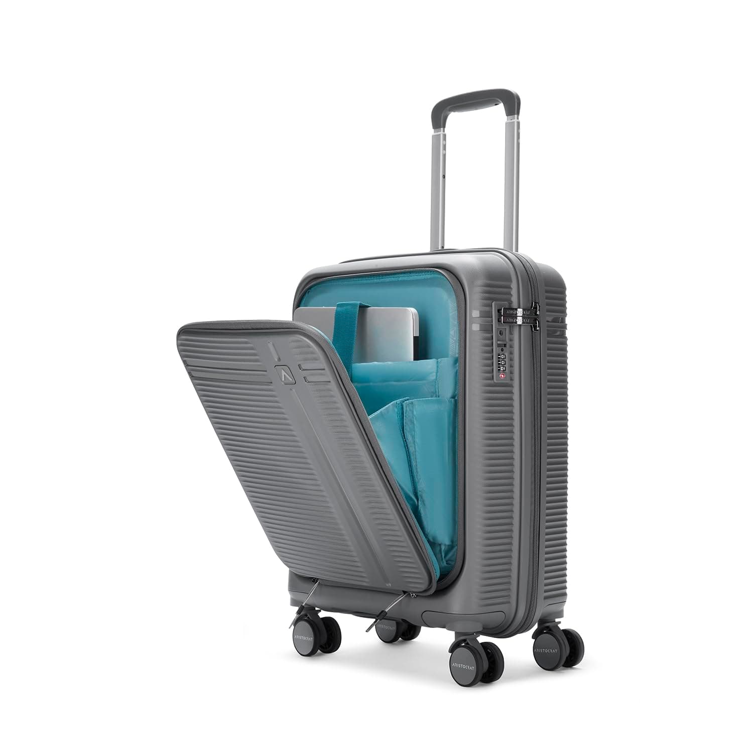 Aristocrat Solana Cabin Hard Case Trolley Bag with Laptop Compartment - Grey / Cabin | 53 cm | Small