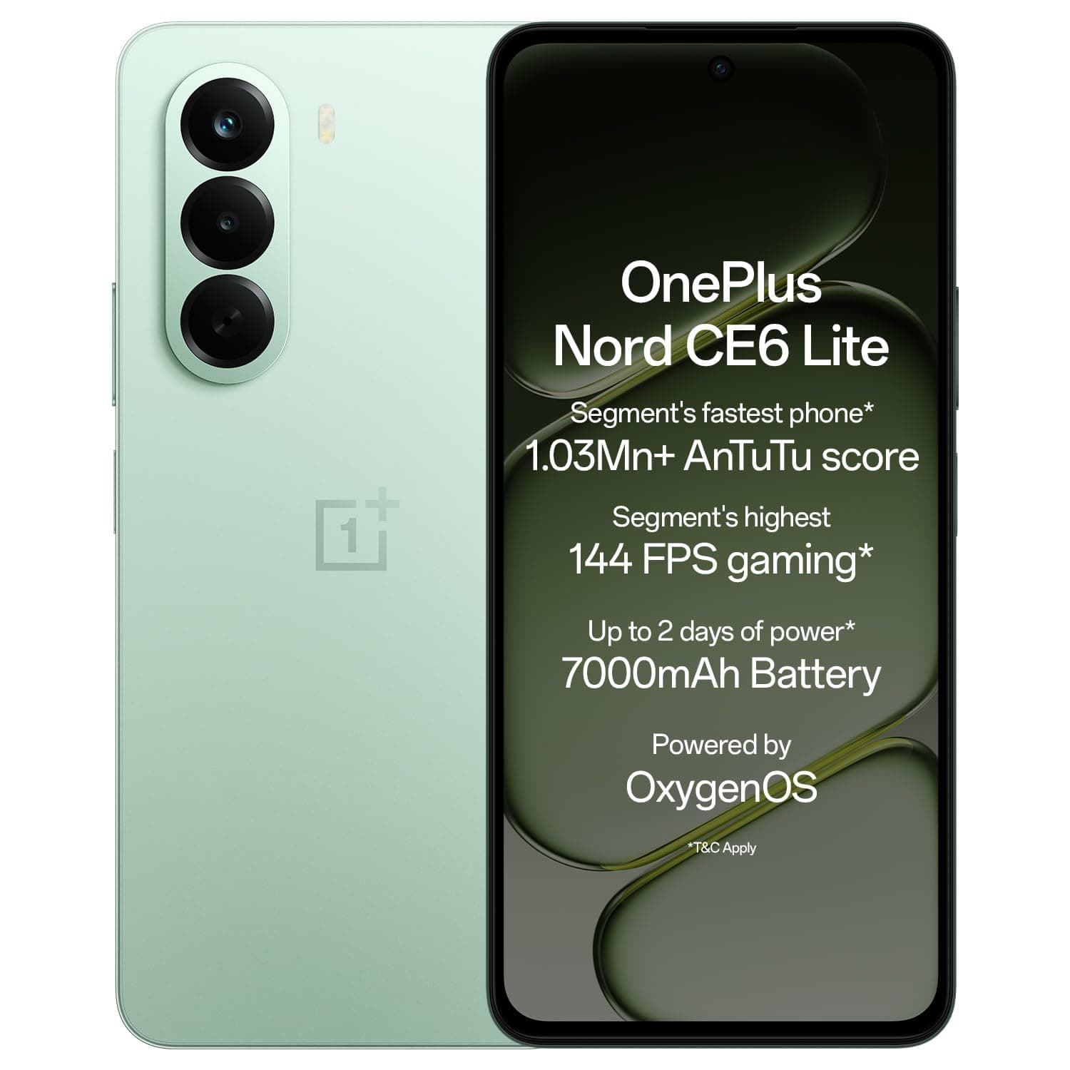 OnePlus Nord CE6 Lite | 8GB+128GB | Hyper Black | Segment's Fastest Dimensity 7400 Apex Processor | 7000mAh Battery | Segment's Highest 144Hz Refresh Rate | 50MP Main Camera, 4K Video Recording - Vivid Mint / 8GB+256GB