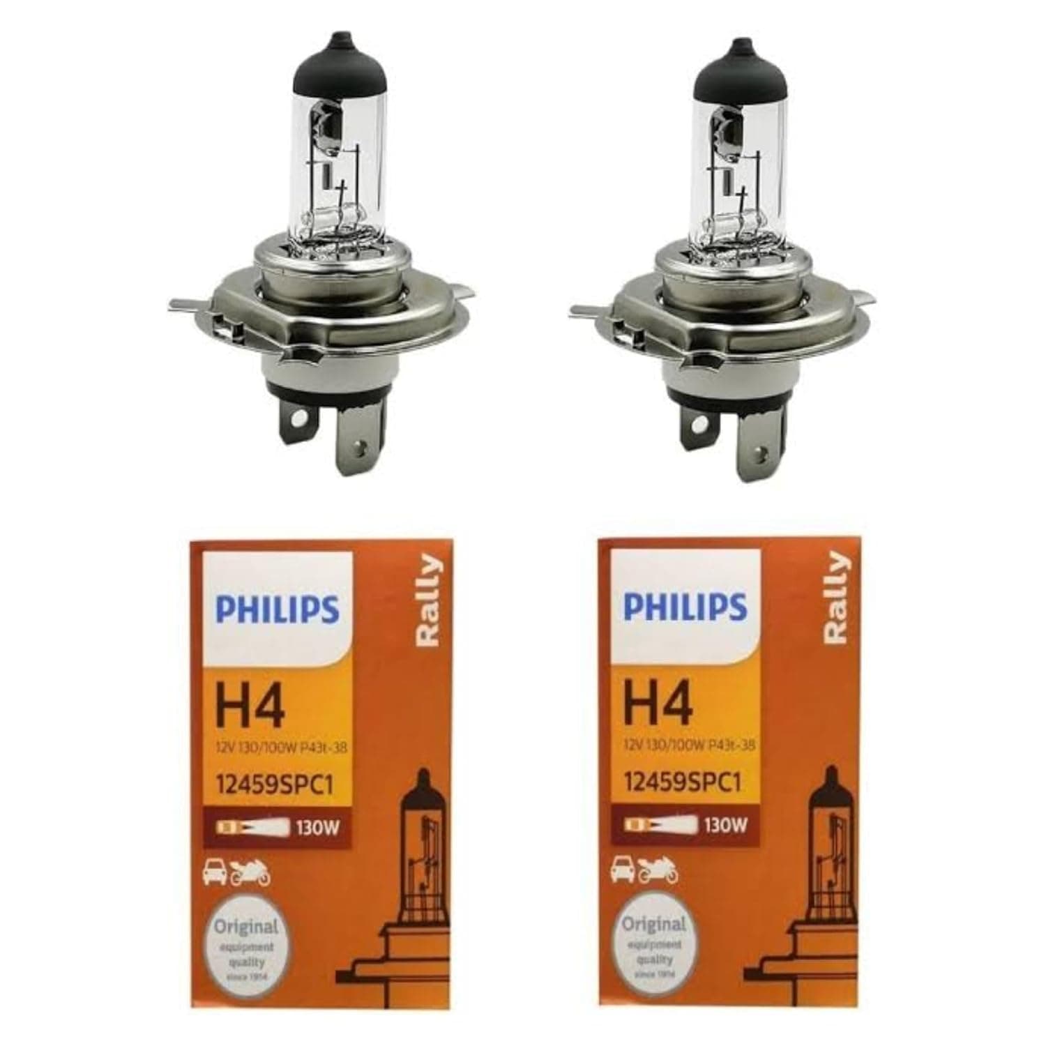 PHILIPS Rally H4 Headlight Bulb Set of 2, P43t 12V 130/100W | High Performance Super Bright and Durable Halogen Light Bulbs for Car - Vehicle Light Bulb