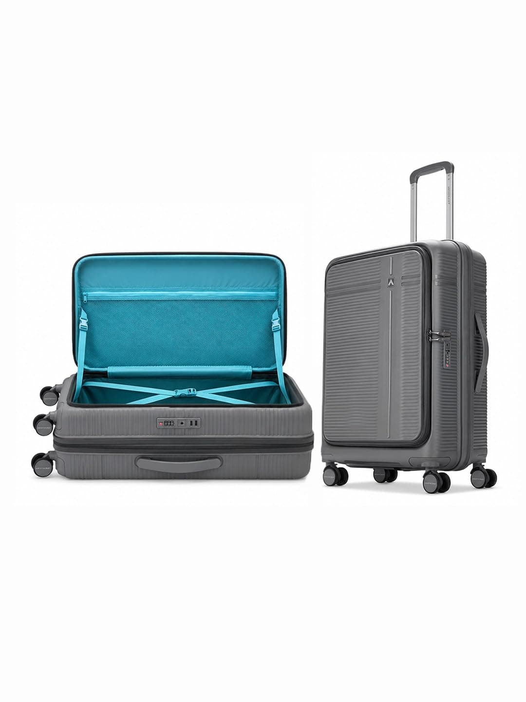 Aristocrat Solana Cabin Hard Case Trolley Bag with Laptop Compartment - Grey / Check-in | 65 cm | Medium