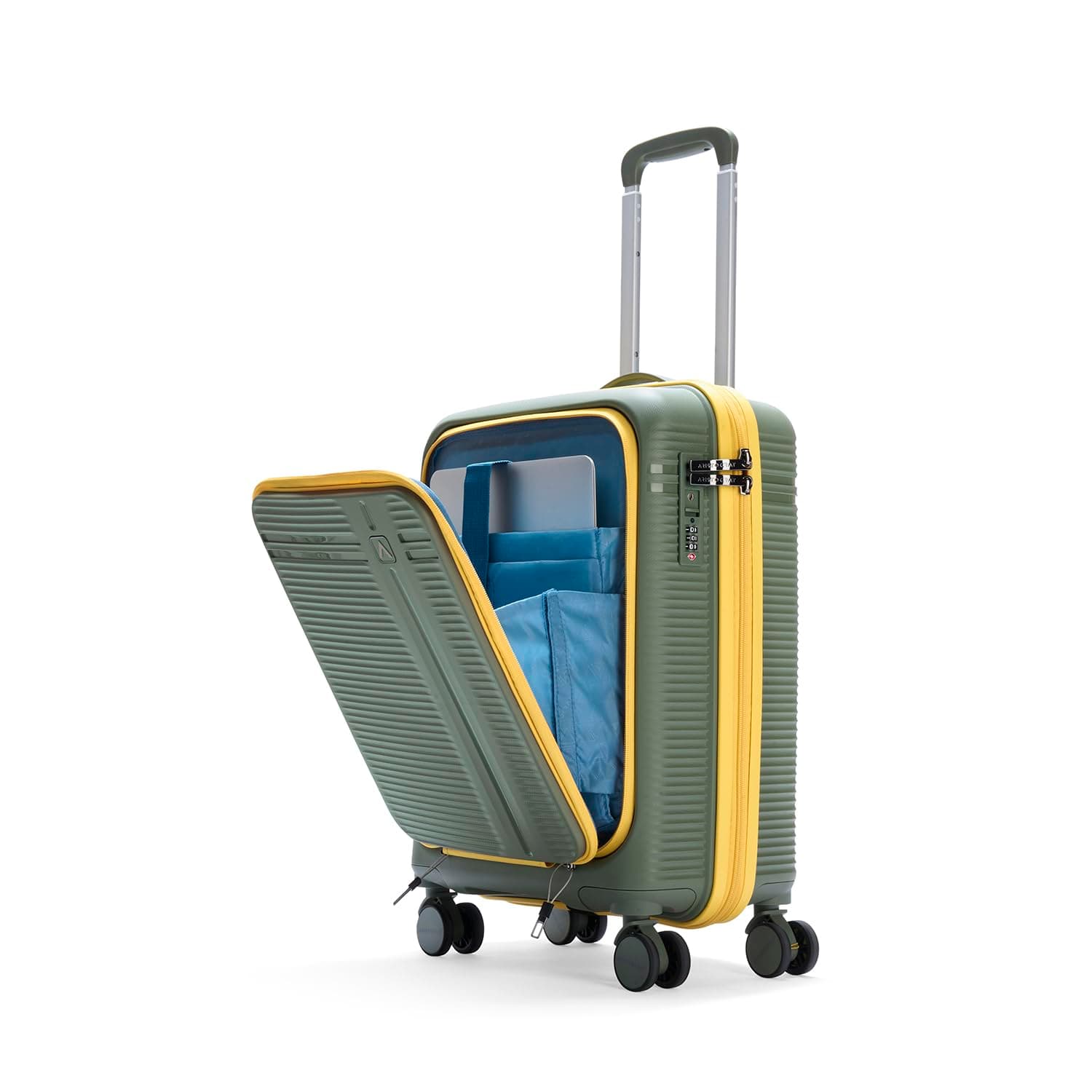 Aristocrat Solana Cabin Hard Case Trolley Bag with Laptop Compartment - Green / Cabin | 53 cm | Small