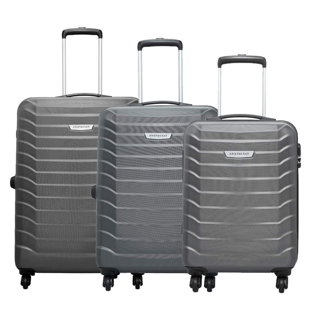 Aristocrat Comet Cabin Polycarbonate Hard Case 8-Wheel Trolley Bag, Green - Grey / Set of 3