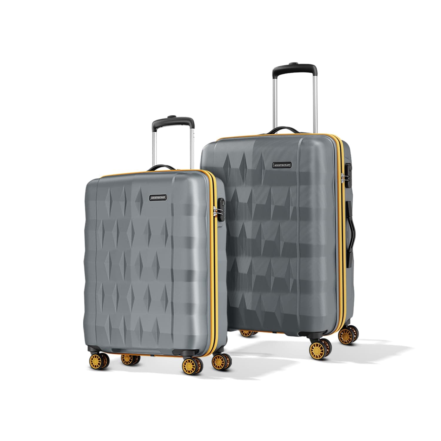 Aristocrat Comet Cabin Polycarbonate Hard Case 8-Wheel Trolley Bag, Green - Ceptor Grey / Set of 2