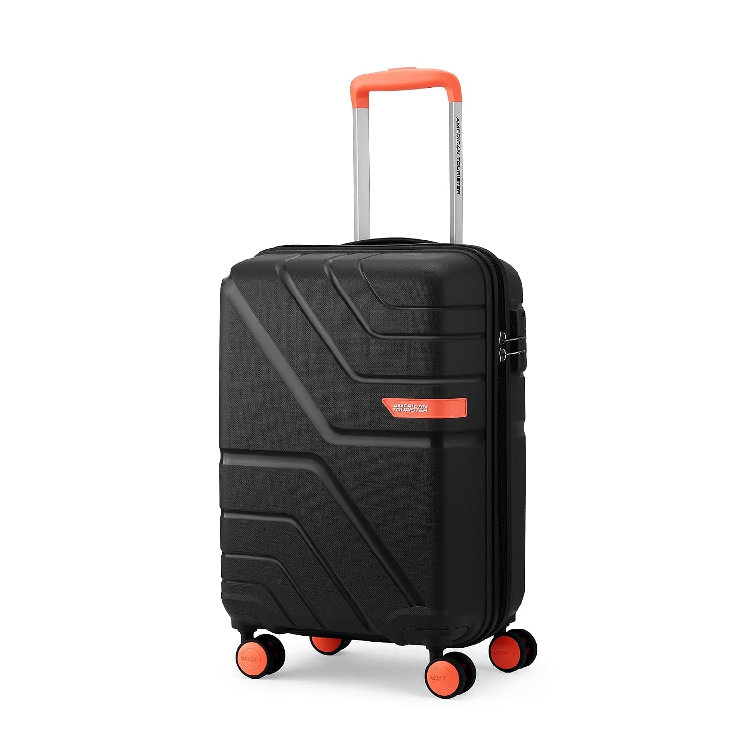 American Tourister Qubiz | Check-in Trolley Bag (80 cm) | 360° 8 Wheel Travel Luggage | Hard Case Polypropylene Suitcase | Recessed Combination Lock - Black / Cabin | 55 cm | Small
