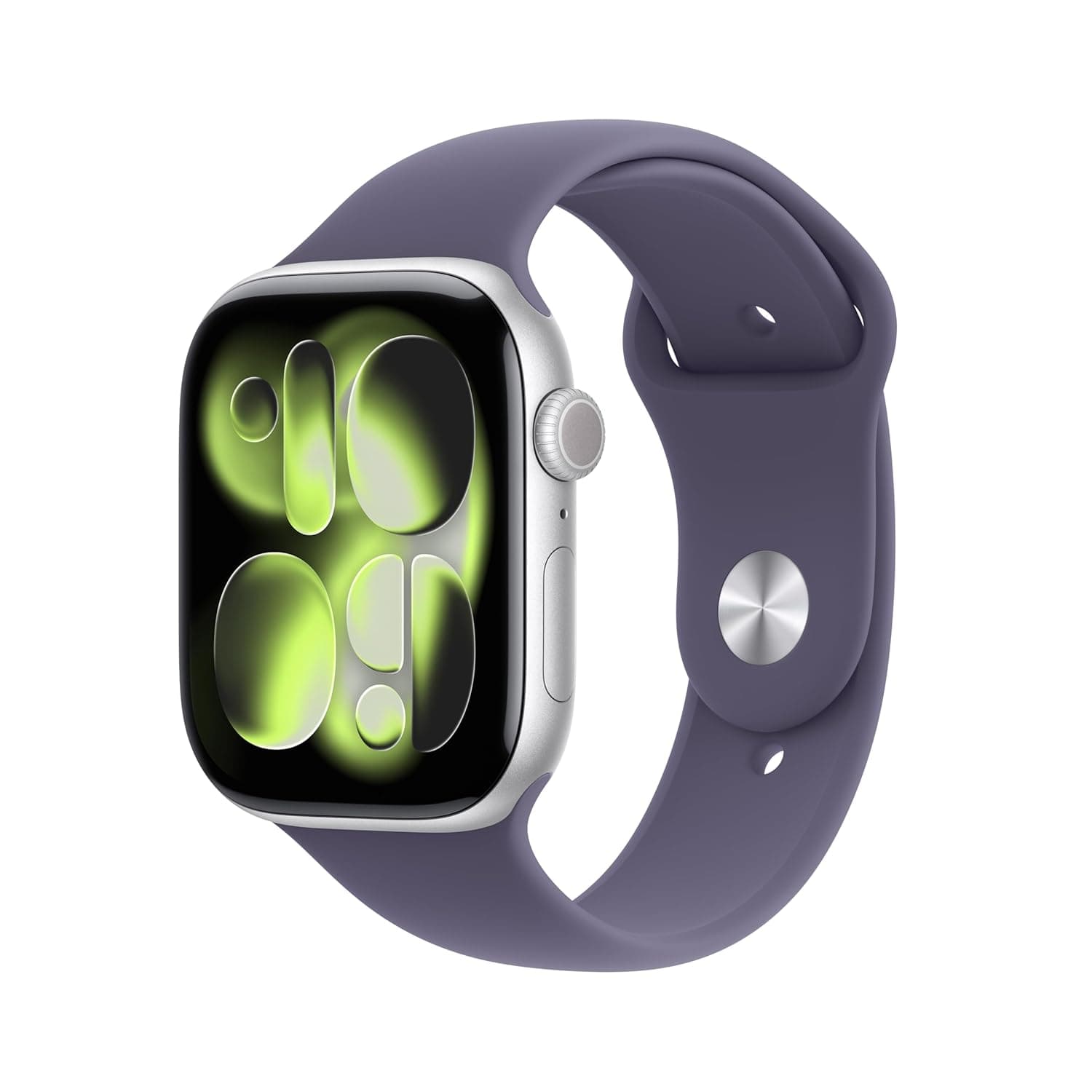 Apple Watch Series 11 GPS 46mm Jet Black Aluminium Case with Black Sport Band - S/M - Silver Aluminium/Purple Fog / 46mm / M/L - Band fits 160–210mm wrists.