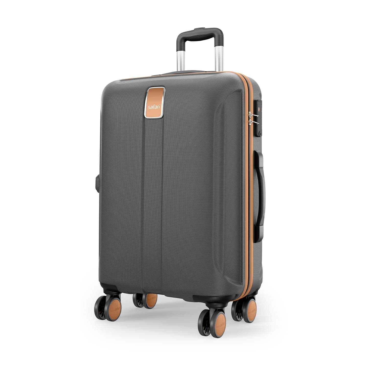 Safari Thorium Royale 8 Wheels 55cm Cabin Trolley Bag Hard Case Carry-on Polycarbonate Luggage, TSA Lock, Wet Pouch Organized Interior, Suitcase for Travel, Trolley Bags for Travel - Gun Metal / 77 cm | Large