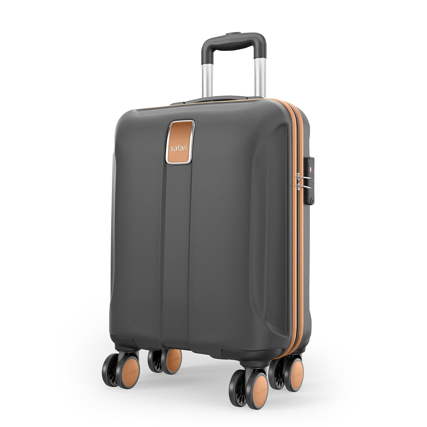 Safari Thorium Royale 8 Wheels 55cm Cabin Trolley Bag Hard Case Carry-on Polycarbonate Luggage, TSA Lock, Wet Pouch Organized Interior, Suitcase for Travel, Trolley Bags for Travel - Gun Metal / 55 cm | Small