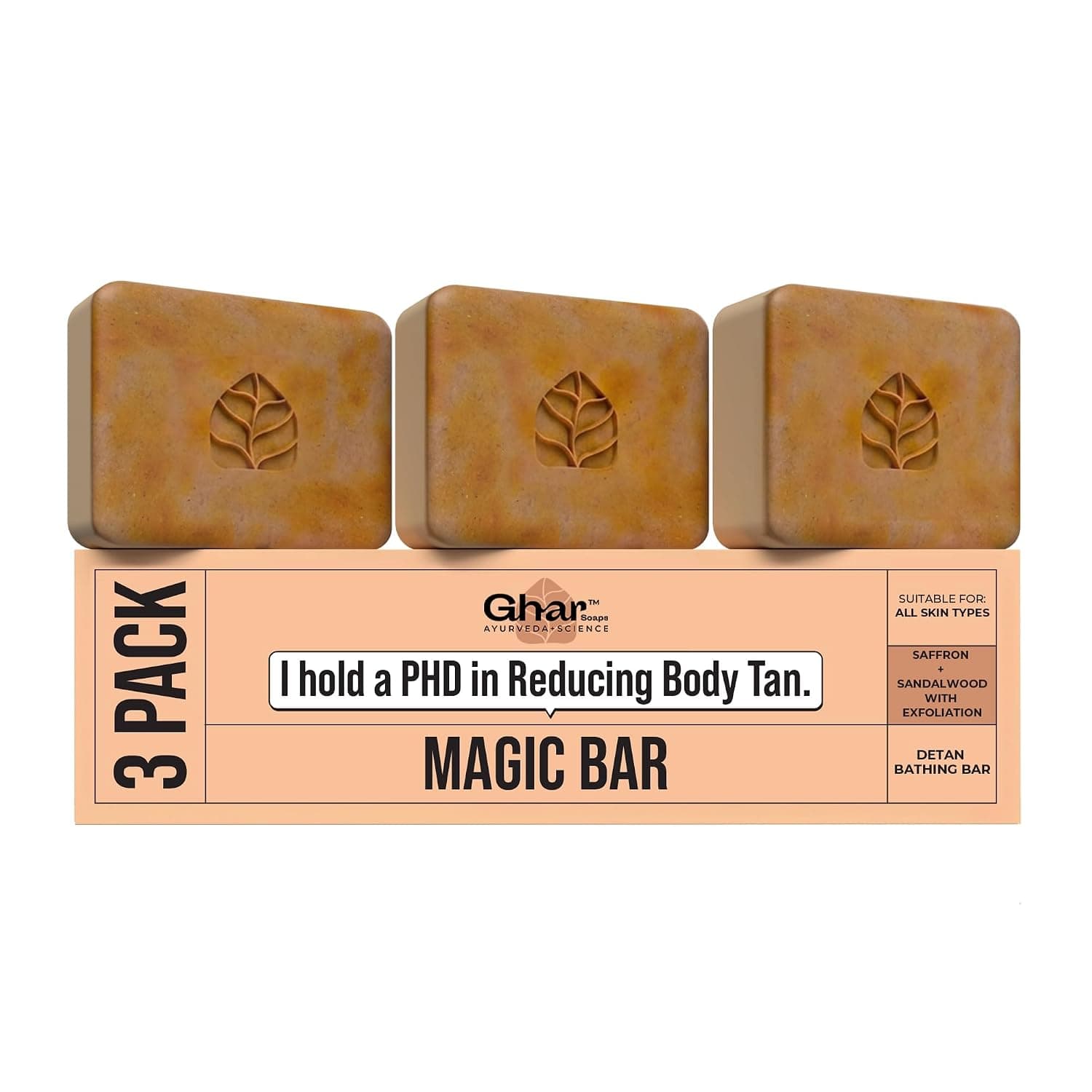 Ghar Soaps Sandalwood & Saffron Magic Bar For Bath (100 Gms Pack Of 2) | Paraben Free | Chandan & Kesar Bath Soap | Handmade Soaps For Glowing | Skin Brightening Soap For Men & Women - 100 g (Pack of 3)