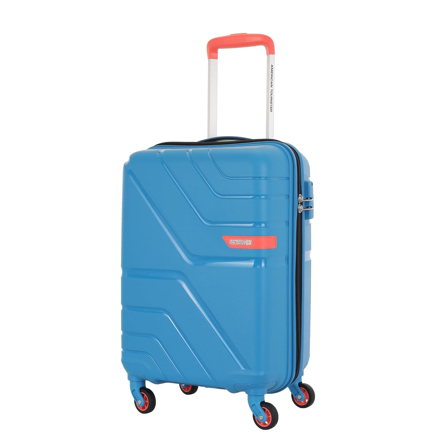 American Tourister Qubiz | Check-in Trolley Bag (80 cm) | 360° 8 Wheel Travel Luggage | Hard Case Polypropylene Suitcase | Recessed Combination Lock - Mediterranian Blue / Cabin | 55 cm | Small