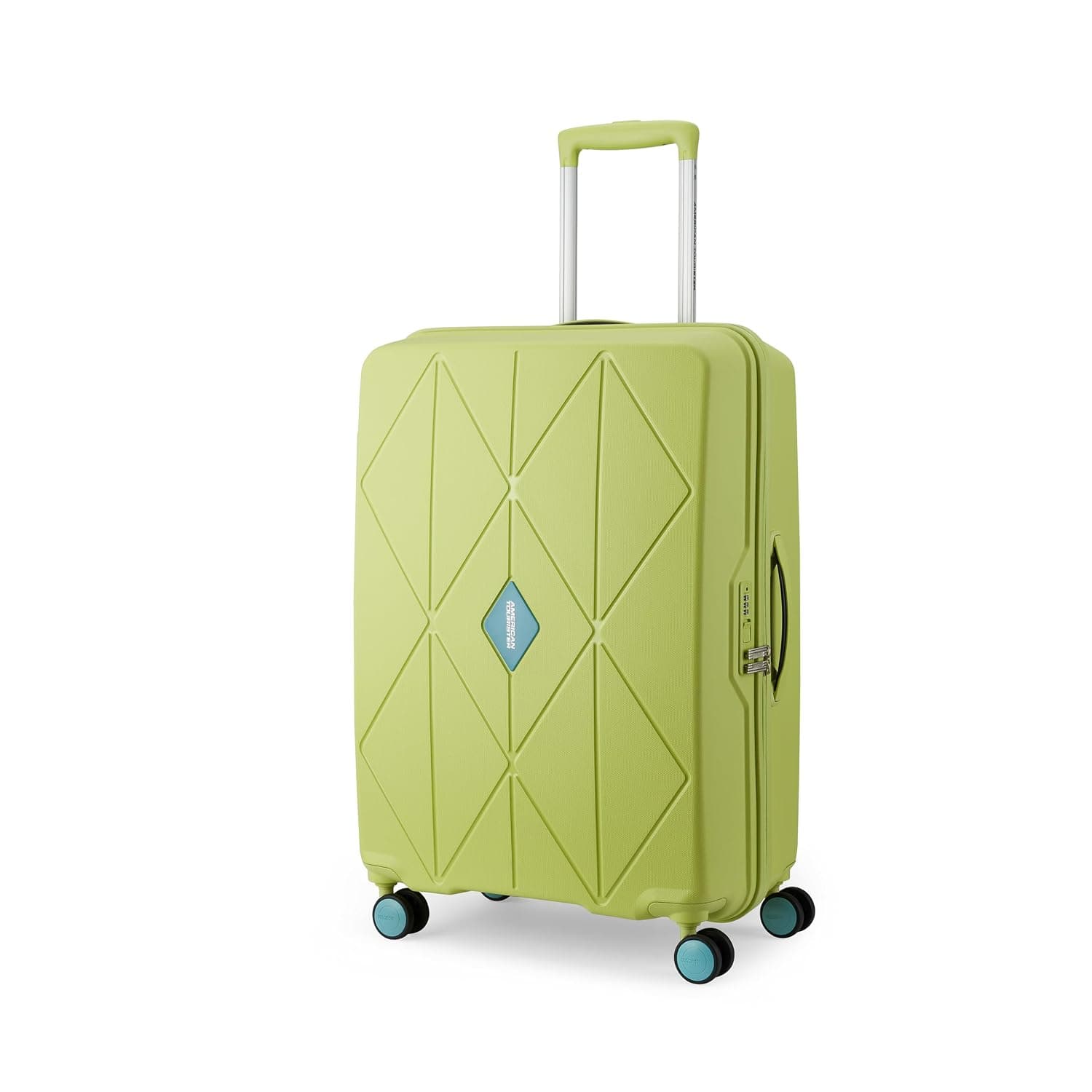 American Tourister Qubiz | Check-in Trolley Bag (80 cm) | 360° 8 Wheel Travel Luggage | Hard Case Polypropylene Suitcase | Recessed Combination Lock - Lime/Turquoise / Checkin | 68 cm | Medium