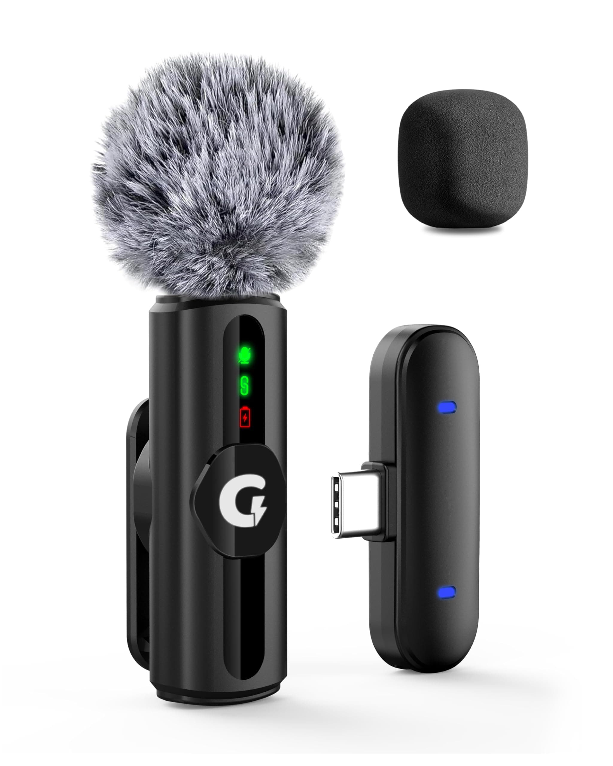 GRENARO Mic for YouTube Wireless, 3-Level Adjustable Noise Reduction Mic Wireless,S12 Wireless Microphone for Youtubers with LED Indicator Light