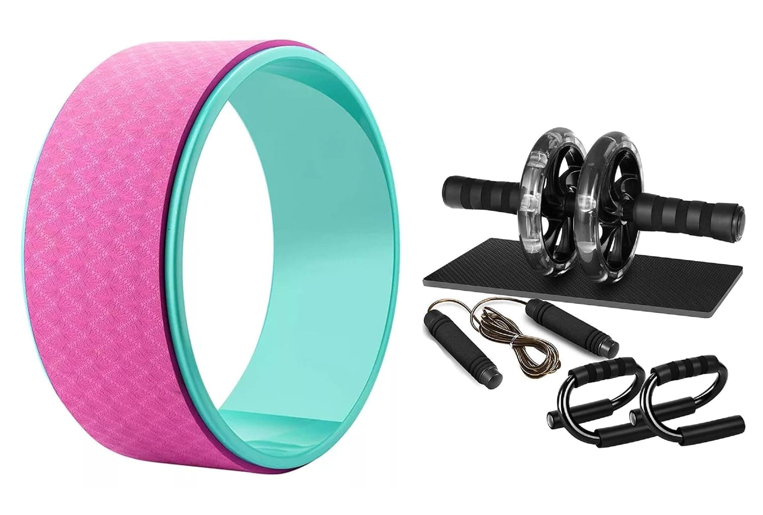 Bodylastics Yoga Wheel for Back Bends, Exercise, Stretching for Women and Men Fitness 13” Strong, Sweat Resistant & Eco-Friendly - Blue/Pink Wheel & ABS Wheel Kit Combo / 13 Inch
