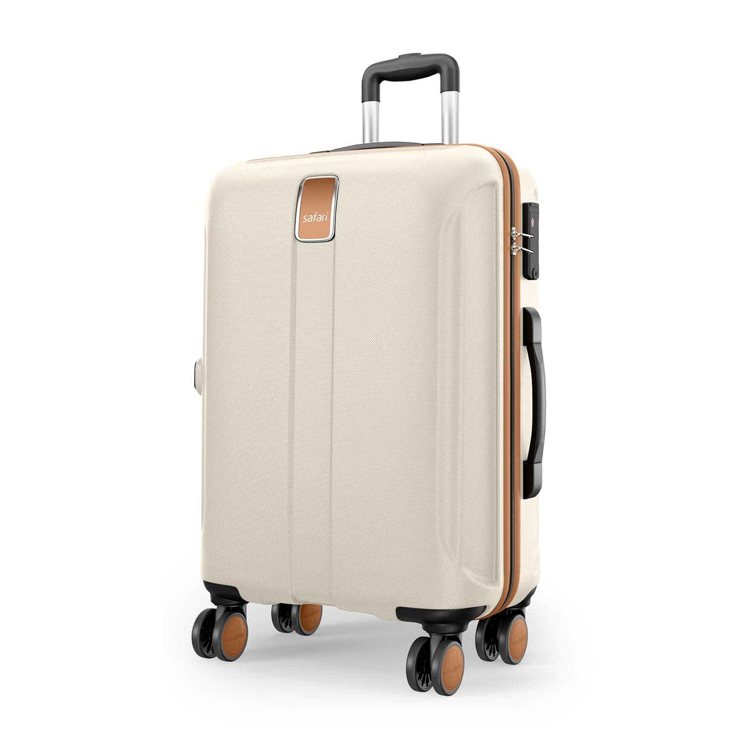 Safari Thorium Royale 8 Wheels 55cm Cabin Trolley Bag Hard Case Carry-on Polycarbonate Luggage, TSA Lock, Wet Pouch Organized Interior, Suitcase for Travel, Trolley Bags for Travel - Vanilla Tan / 77 cm | Large