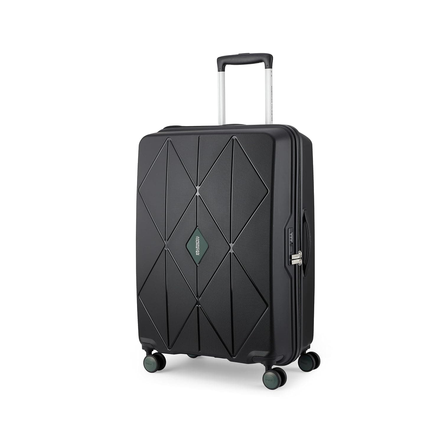 American Tourister Qubiz | Check-in Trolley Bag (80 cm) | 360° 8 Wheel Travel Luggage | Hard Case Polypropylene Suitcase | Recessed Combination Lock - Black/Dark Olive / Checkin | 68 cm | Medium
