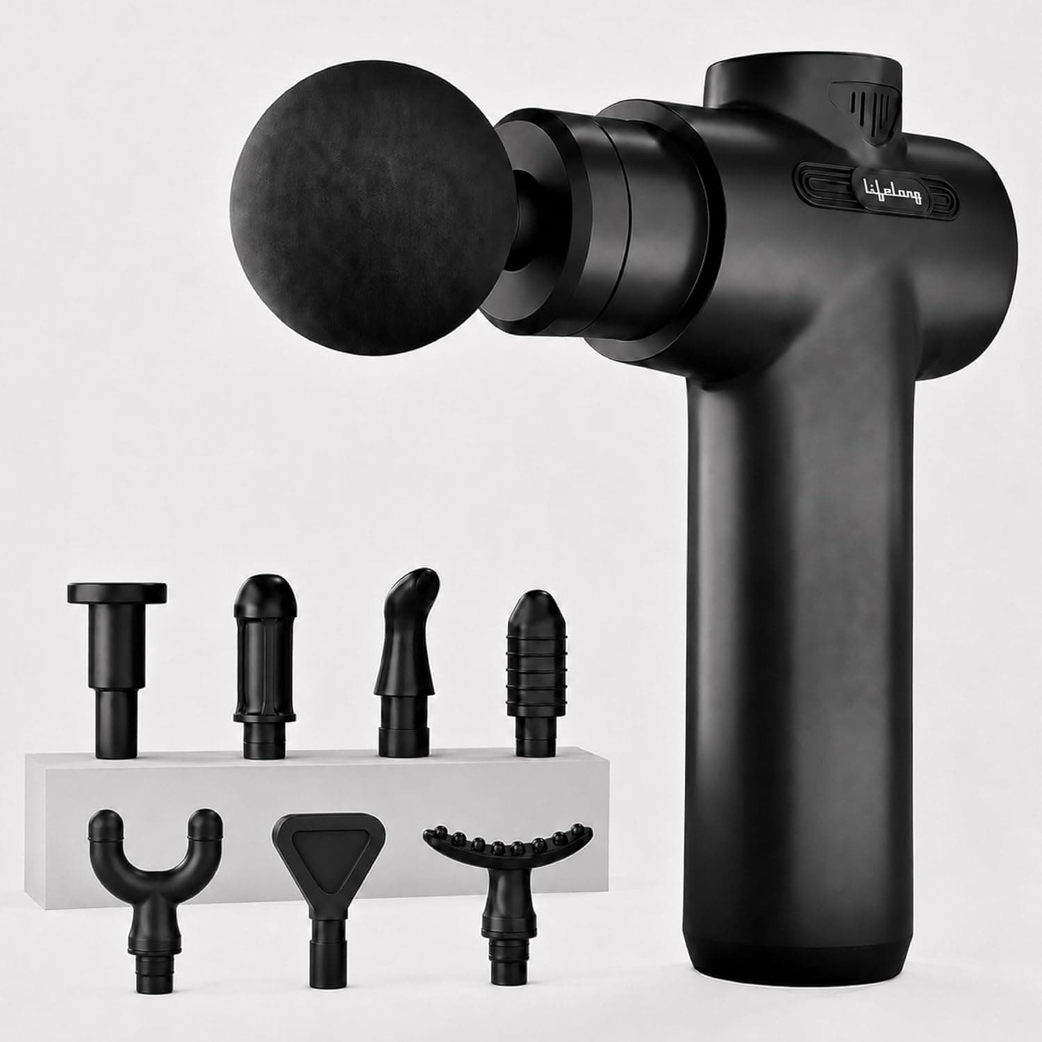 Lifelong LLGM109 Percussion Massage Gun for Pain Relief, Deep Tissue, 6 Speeds & 8 Massage Heads, Cordless, Quiet Operation for Neck, Shoulders, Back, Arms, Legs & Feet (Black) - LLGM109 - Black