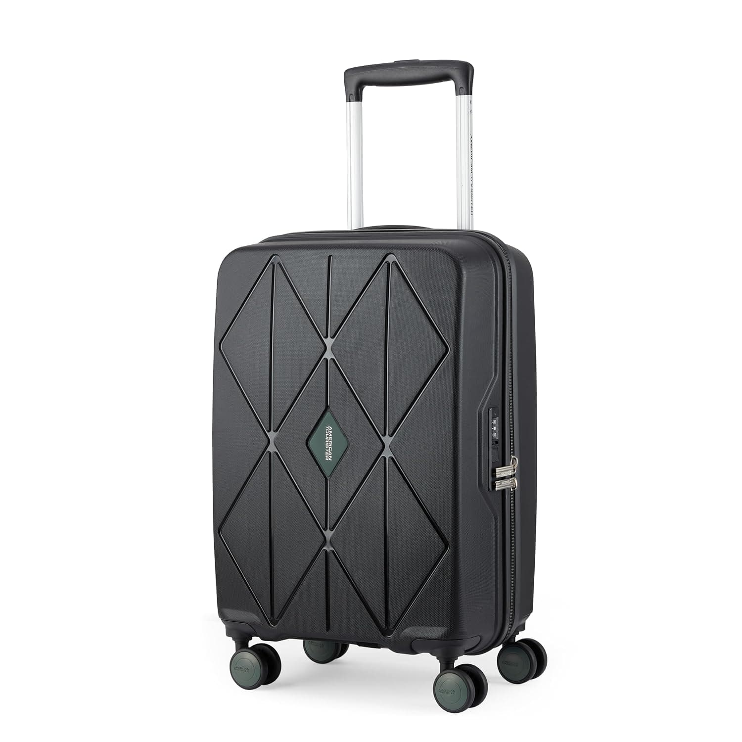 American Tourister Qubiz | Check-in Trolley Bag (80 cm) | 360° 8 Wheel Travel Luggage | Hard Case Polypropylene Suitcase | Recessed Combination Lock - Black/Dark Olive / Cabin | 55 cm | Small