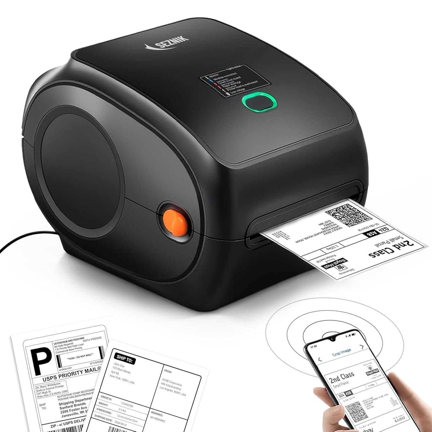SEZNIK DEV Bluetooth Thermal Label + Receipt Printer for Business | Inkless Mini | 203 DPI | Mobile, Desktop Compatible | Upto 2 inch Print | Lifetime Free Label Print App | 1 Year Warranty - Shakti (4-inch Label Printer)