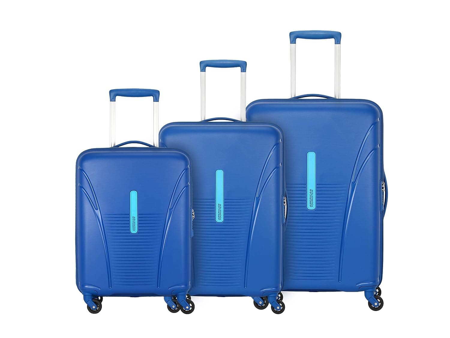 American Tourister 3PC PP Ivy 2.0-8 Wheel, Set (Small + Medium + Large) Hard Suitcase for Travel/Travel Bag with Combination Lock & Smooth Sliding Double Wheel - Black, 55 Cm, 68 Cm, 79 Cm - Highlight Blue / Set of 3 ( 56 cm/68 cm/78 cm)