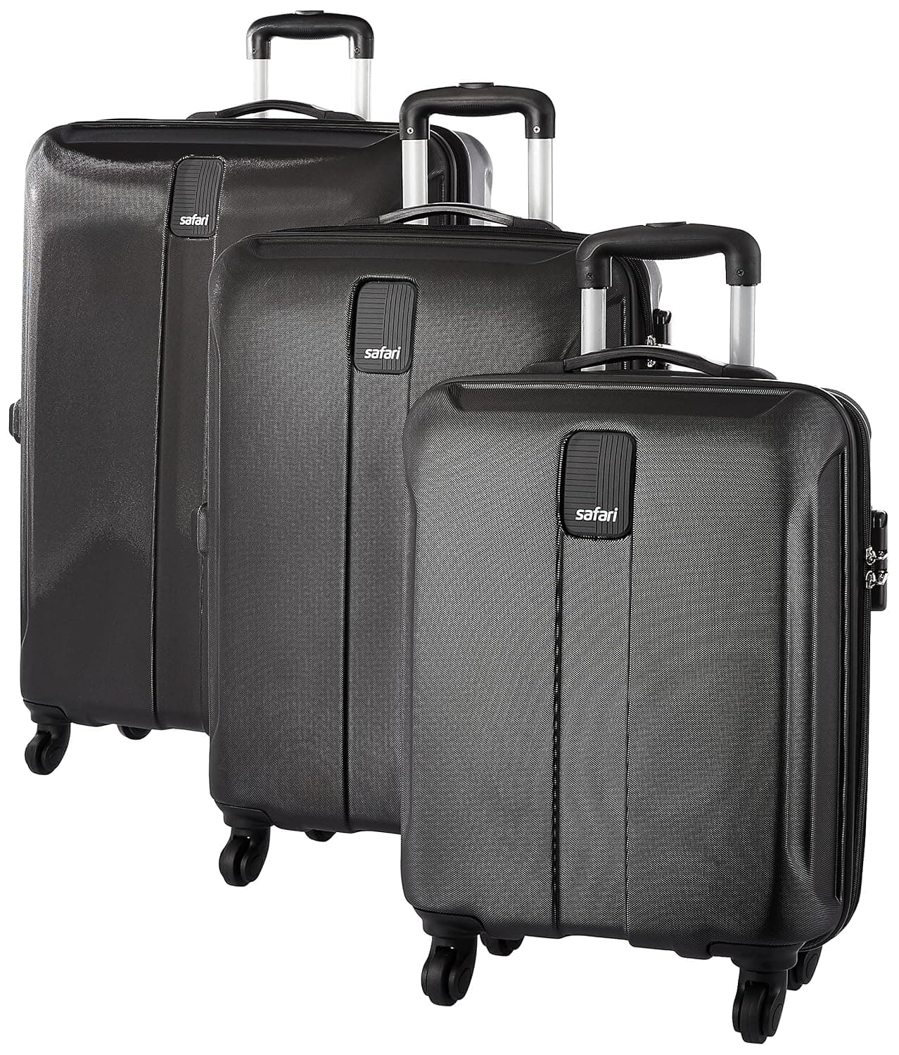 Safari Thorium Royale 8 Wheels 55cm Cabin Trolley Bag Hard Case Carry-on Polycarbonate Luggage, TSA Lock, Wet Pouch Organized Interior, Suitcase for Travel, Trolley Bags for Travel - Black / Set of 3 ( 55 cm/66 cm/77 cm )